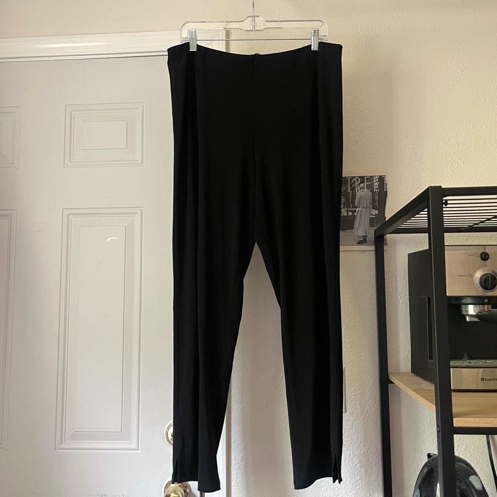 Sympli Black Jersey Knit Slim Straight Leg Elastic Waist Cropped Pants